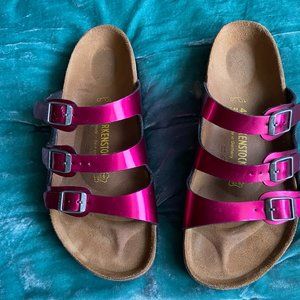 Birkenstock Hot Pink Florida Sandal Pearl 3 Strap Size 42